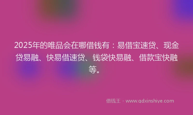 2025年的唯品会在哪借钱有：易借宝速贷、现金贷易融、快易借速贷、钱袋快易融、借款宝快融等。