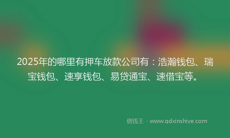 2025年的哪里有押车放款公司有:浩瀚钱包、瑞宝钱包、速享钱包、易贷通宝、速借宝等。