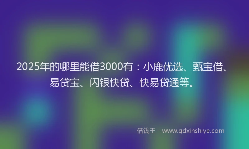 2025年的哪里能借3000有：小鹿优选、甄宝借、易贷宝、闪银快贷、快易贷通等。