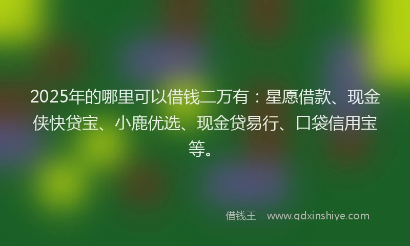2025年的哪里可以借钱二万有：星愿借款、现金侠快贷宝、小鹿优选、现金贷易行、口袋信用宝等。