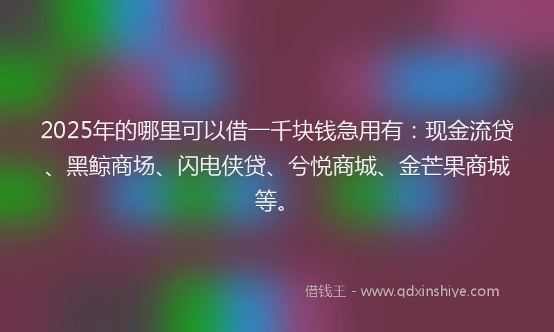 2025年的哪里可以借一千块钱急用有：现金流贷、黑鲸商场、闪电侠贷、兮悦商城、金芒果商城等。