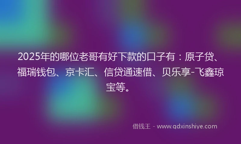 2025年的哪位老哥有好下款的口子有：原子贷、福瑞钱包、京卡汇、信贷通速借、贝乐享-飞鑫琼宝等。