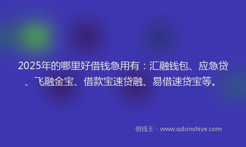2025年的哪里好借钱急用有：汇融钱包、应急贷、飞融金宝、借款宝速贷融、易借速贷宝等。