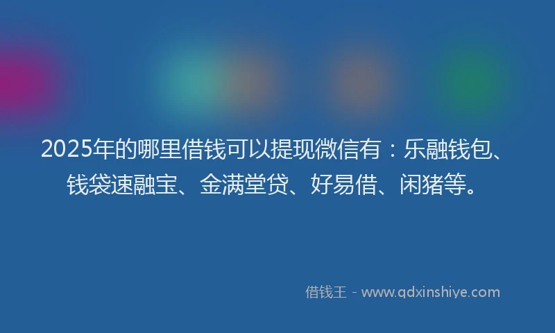 2025年的哪里借钱可以提现微信有：乐融钱包、钱袋速融宝、金满堂贷、好易借、闲猪等。