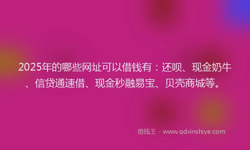 2025年的哪些网址可以借钱有：还呗、现金奶牛、信贷通速借、现金秒融易宝、贝壳商城等。