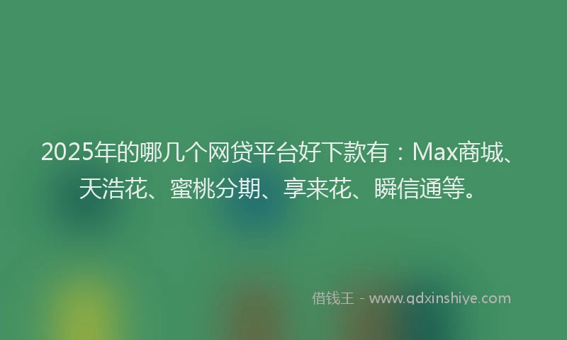 2025年的哪几个网贷平台好下款有：Max商城、天浩花、蜜桃分期、享来花、瞬信通等。