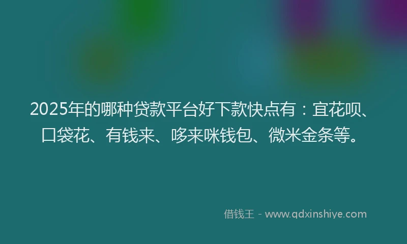 2025年的哪种贷款平台好下款快点有：宜花呗、口袋花、有钱来、哆来咪钱包、微米金条等。