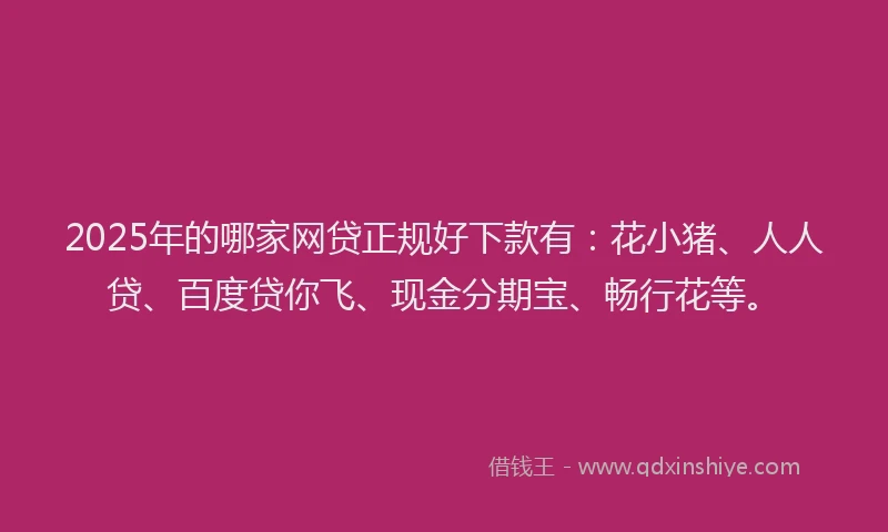 2025年的哪家网贷正规好下款有：花小猪、人人贷、百度贷你飞、现金分期宝、畅行花等。