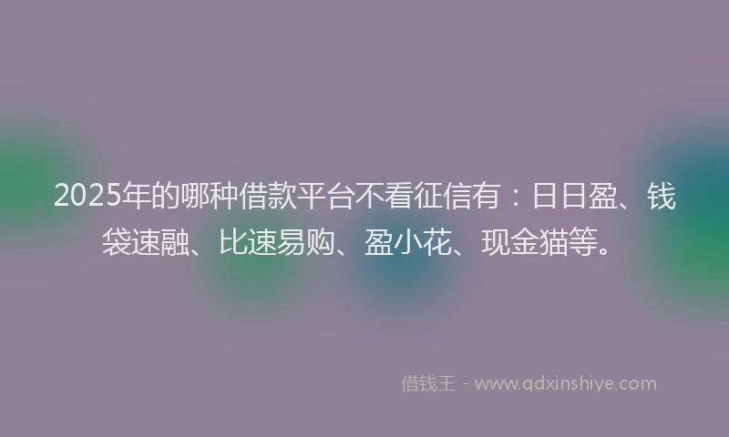 2025年的哪种借款平台不看征信有：日日盈、钱袋速融、比速易购、盈小花、现金猫等。