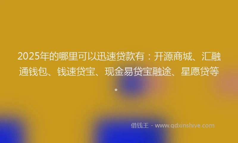 2025年的哪里可以迅速贷款有：开源商城、汇融通钱包、钱速贷宝、现金易贷宝融途、星愿贷等。