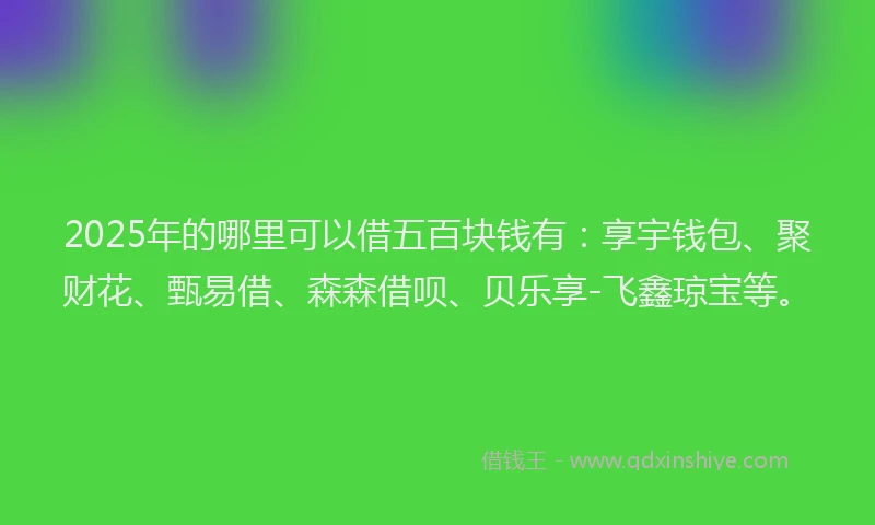 2025年的哪里可以借五百块钱有：享宇钱包、聚财花、甄易借、森森借呗、贝乐享-飞鑫琼宝等。