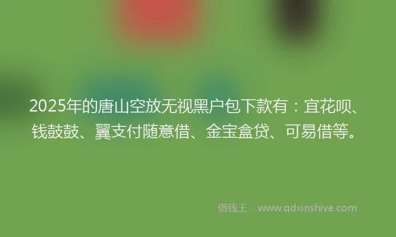 2025年的唐山空放无视黑户包下款有：宜花呗、钱鼓鼓、翼支付随意借、金宝盒贷、可易借等。