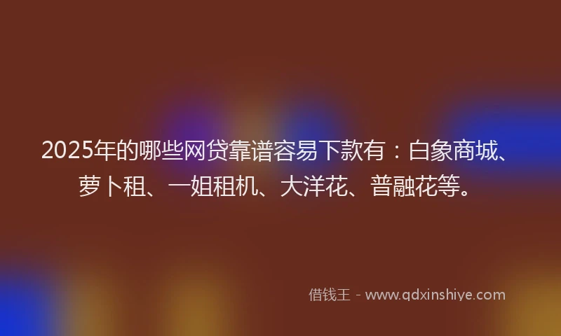 2025年的哪些网贷靠谱容易下款有：白象商城、萝卜租、一姐租机、大洋花、普融花等。