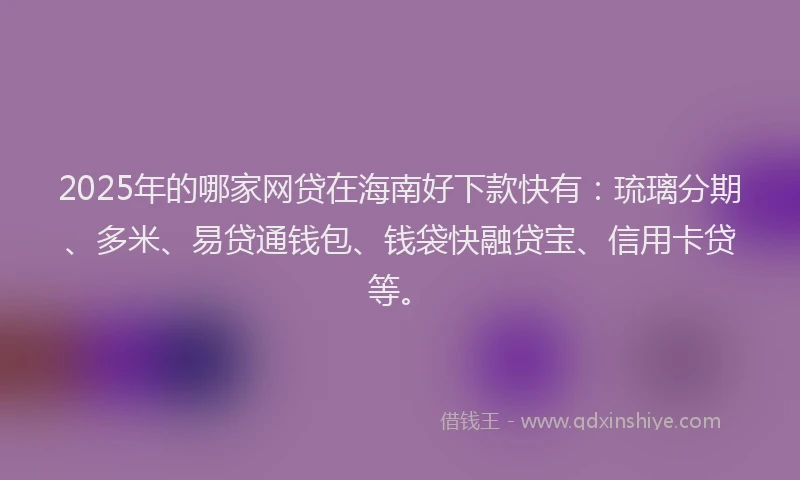 2025年的哪家网贷在海南好下款快有：琉璃分期、多米、易贷通钱包、钱袋快融贷宝、信用卡贷等。