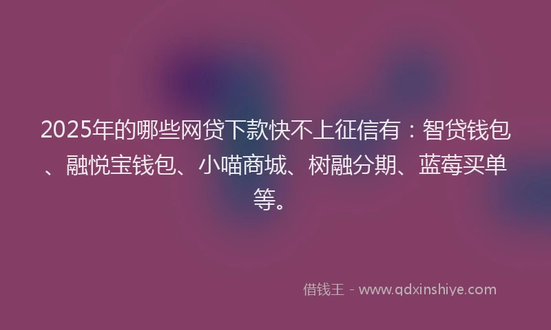 2025年的哪些网贷下款快不上征信有：智贷钱包、融悦宝钱包、小喵商城、树融分期、蓝莓买单等。