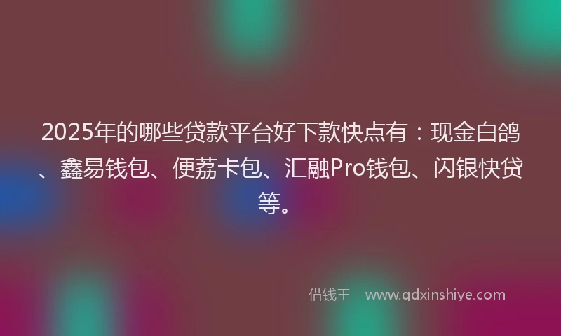 2025年的哪些贷款平台好下款快点有：现金白鸽、鑫易钱包、便荔卡包、汇融Pro钱包、闪银快贷等。