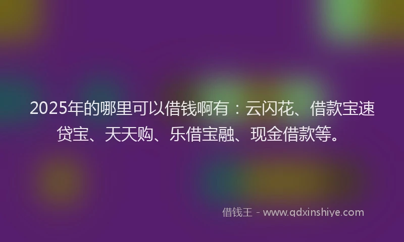 2025年的哪里可以借钱啊有：云闪花、借款宝速贷宝、天天购、乐借宝融、现金借款等。