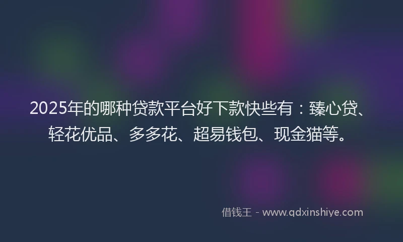 2025年的哪种贷款平台好下款快些有：臻心贷、轻花优品、多多花、超易钱包、现金猫等。
