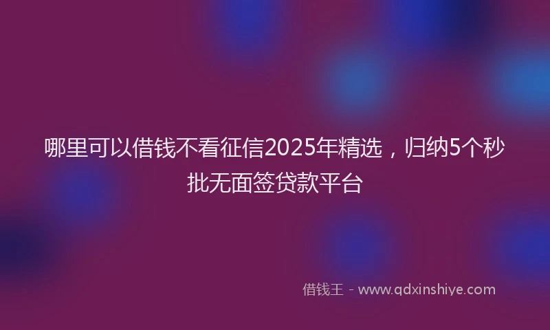 哪里可以借钱不看征信2025年精选，归纳5个秒批无面签贷款平台