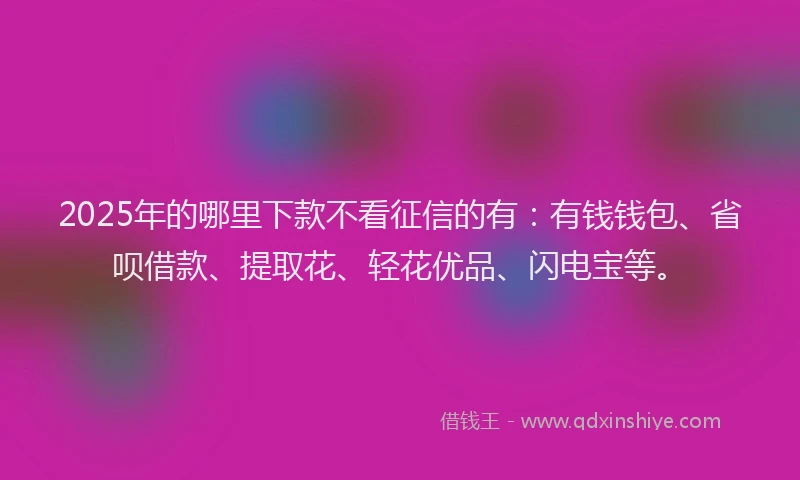 2025年的哪里下款不看征信的有：有钱钱包、省呗借款、提取花、轻花优品、闪电宝等。
