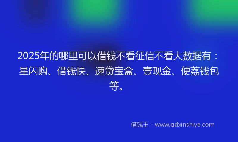 2025年的哪里可以借钱不看征信不看大数据有：星闪购、借钱快、速贷宝盒、壹现金、便荔钱包等。