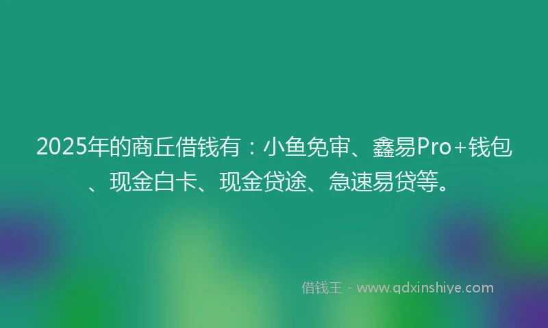 2025年的商丘借钱有：小鱼免审、鑫易Pro+钱包、现金白卡、现金贷途、急速易贷等。