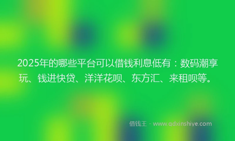2025年的哪些平台可以借钱利息低有：数码潮享玩、钱进快贷、洋洋花呗、东方汇、来租呗等。
