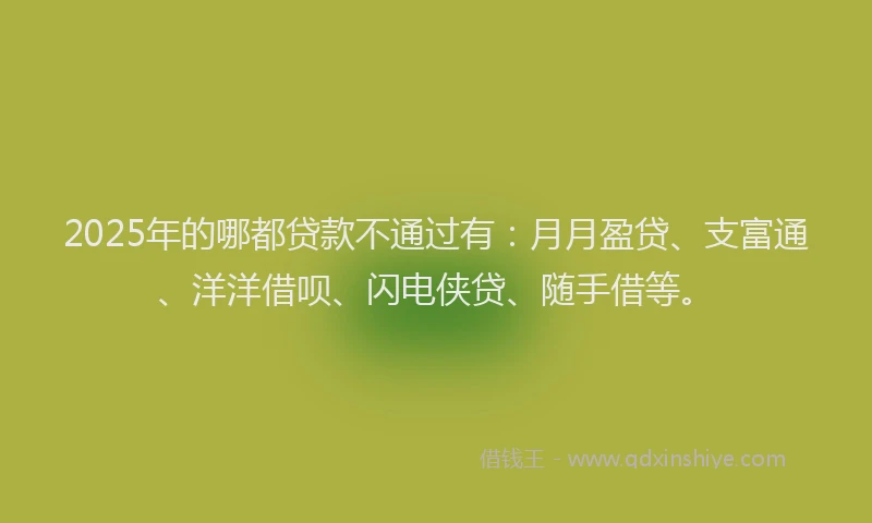 2025年的哪都贷款不通过有：月月盈贷、支富通、洋洋借呗、闪电侠贷、随手借等。