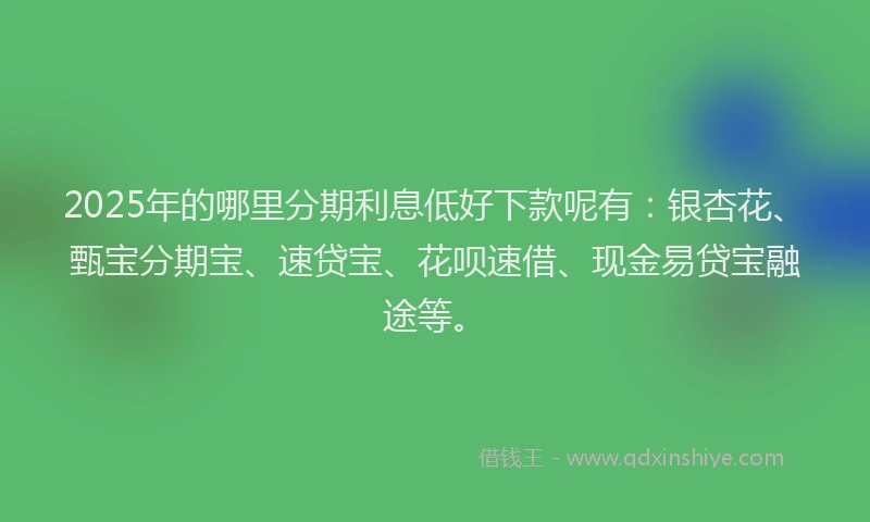 2025年的哪里分期利息低好下款呢有:银杏花、甄宝分期宝、速贷宝、花呗速借、现金易贷宝融途等。