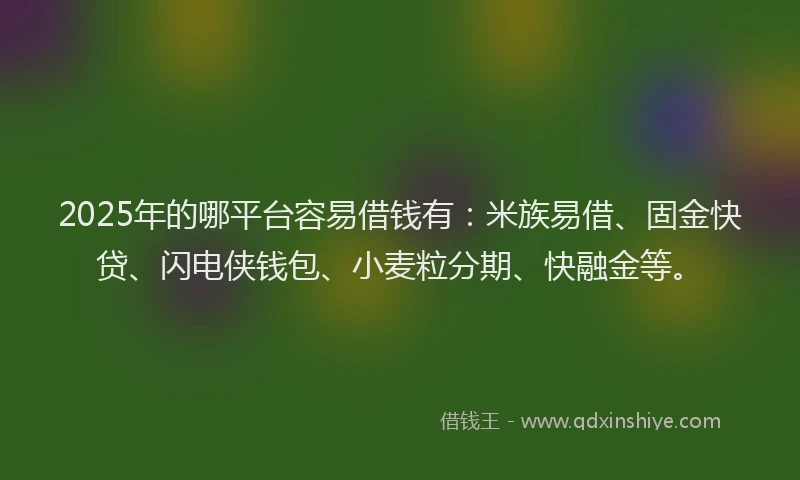 2025年的哪平台容易借钱有：米族易借、固金快贷、闪电侠钱包、小麦粒分期、快融金等。