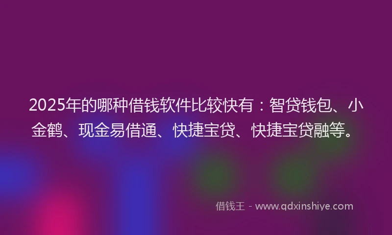 2025年的哪种借钱软件比较快有：智贷钱包、小金鹤、现金易借通、快捷宝贷、快捷宝贷融等。
