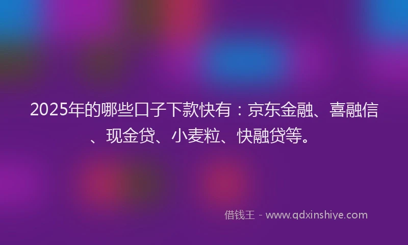2025年的哪些口子下款快有：京东金融、喜融信、现金贷、小麦粒、快融贷等。