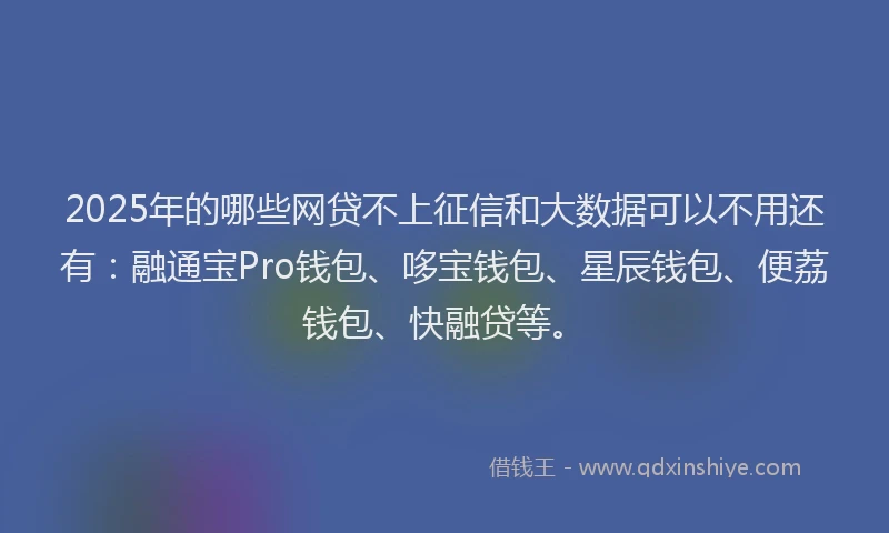 2025年的哪些网贷不上征信和大数据可以不用还有：融通宝Pro钱包、哆宝钱包、星辰钱包、便荔钱包、快融贷等。
