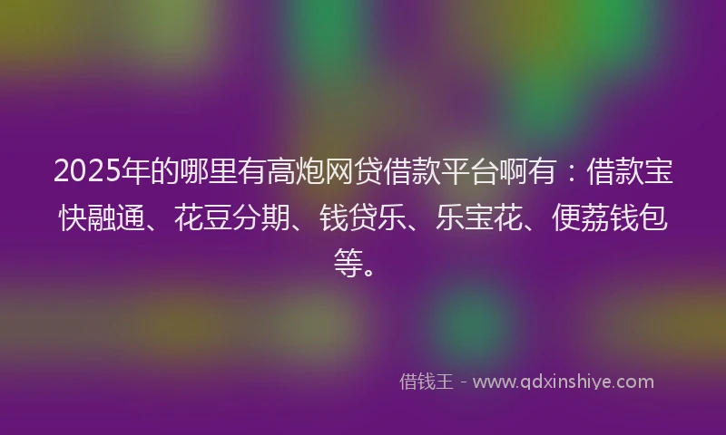 2025年的哪里有高炮网贷借款平台啊有：借款宝快融通、花豆分期、钱贷乐、乐宝花、便荔钱包等。