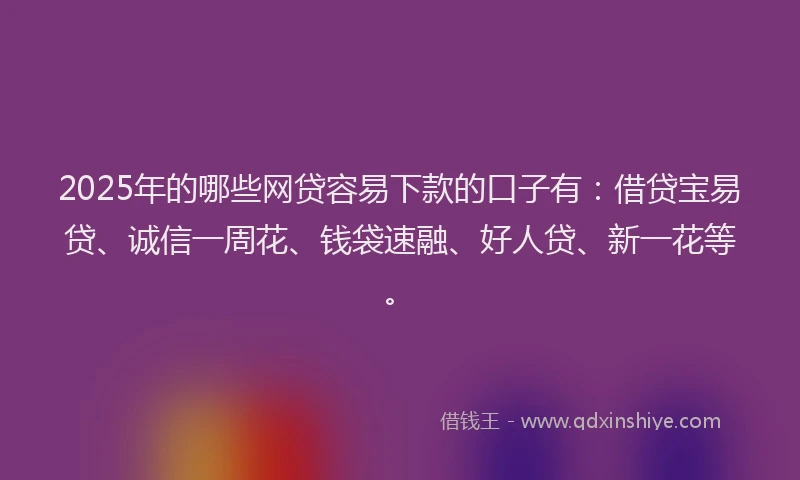 2025年的哪些网贷容易下款的口子有：借贷宝易贷、诚信一周花、钱袋速融、好人贷、新一花等。
