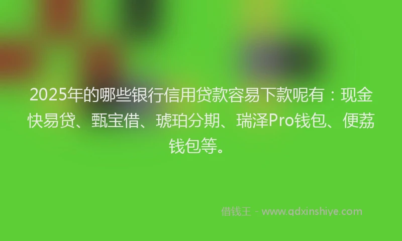2025年的哪些银行信用贷款容易下款呢有：现金快易贷、甄宝借、琥珀分期、瑞泽Pro钱包、便荔钱包等。