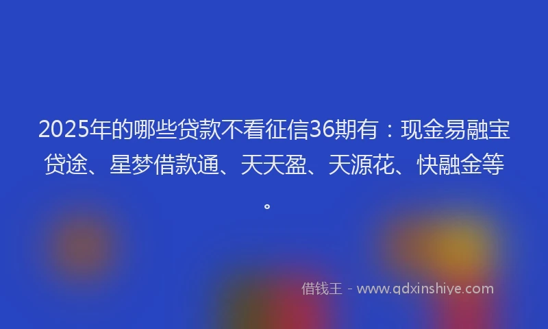 2025年的哪些贷款不看征信36期有：现金易融宝贷途、星梦借款通、天天盈、天源花、快融金等。