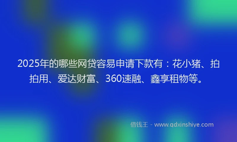 2025年的哪些网贷容易申请下款有：花小猪、拍拍用、爱达财富、360速融、鑫享租物等。