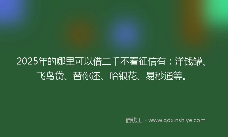 2025年的哪里可以借三千不看征信有:洋钱罐、飞鸟贷、替你还、哈银花、易秒通等。
