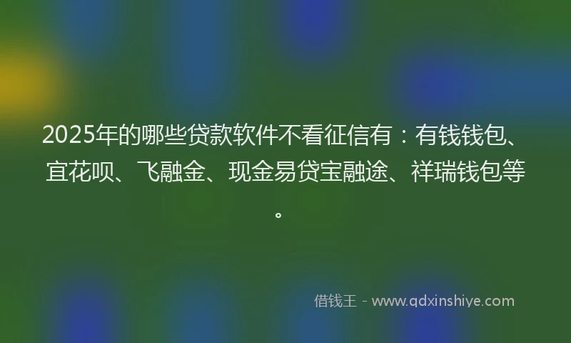 2025年的哪些贷款软件不看征信有:有钱钱包、宜花呗、飞融金、现金易贷宝融途、祥瑞钱包等。