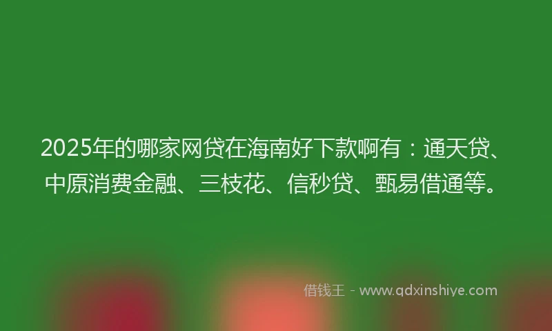 2025年的哪家网贷在海南好下款啊有：通天贷、中原消费金融、三枝花、信秒贷、甄易借通等。