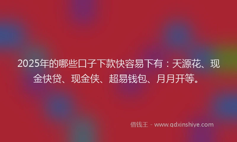 2025年的哪些口子下款快容易下有：天源花、现金快贷、现金侠、超易钱包、月月开等。