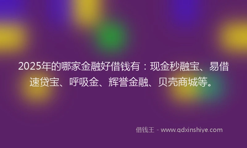 2025年的哪家金融好借钱有：现金秒融宝、易借速贷宝、呼吸金、辉誉金融、贝壳商城等。