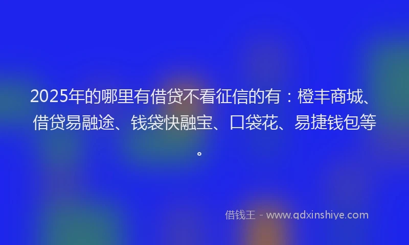 2025年的哪里有借贷不看征信的有：橙丰商城、借贷易融途、钱袋快融宝、口袋花、易捷钱包等。