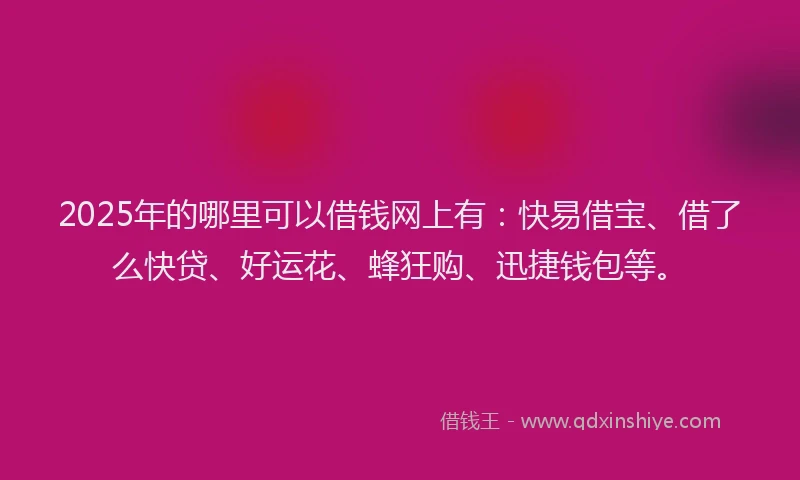 2025年的哪里可以借钱网上有：快易借宝、借了么快贷、好运花、蜂狂购、迅捷钱包等。