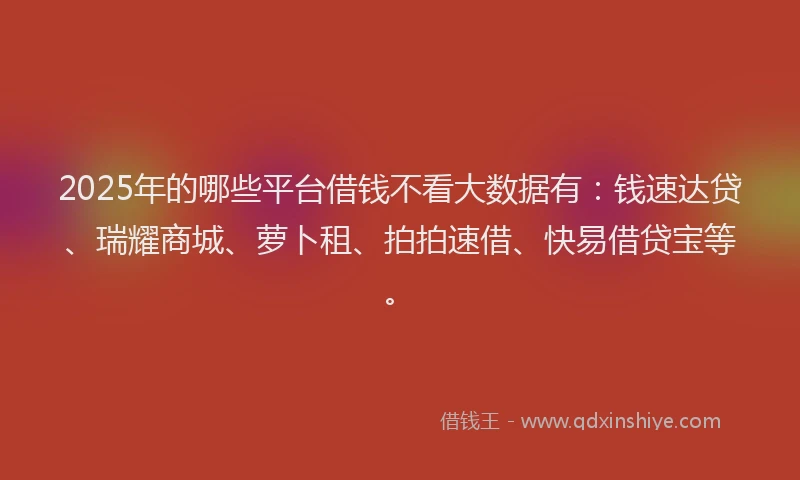 2025年的哪些平台借钱不看大数据有：钱速达贷、瑞耀商城、萝卜租、拍拍速借、快易借贷宝等。