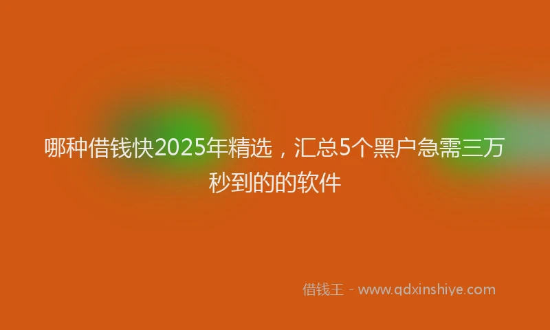 哪种借钱快2025年精选，汇总5个黑户急需三万秒到的的软件