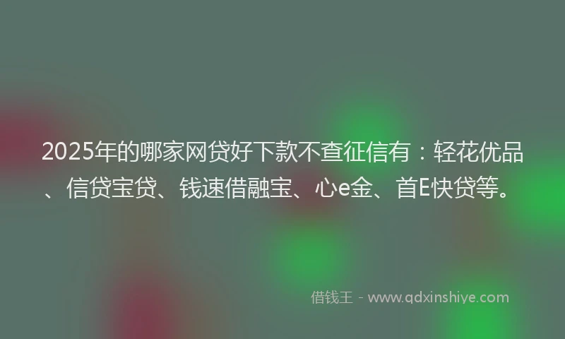 2025年的哪家网贷好下款不查征信有：轻花优品、信贷宝贷、钱速借融宝、心e金、首E快贷等。