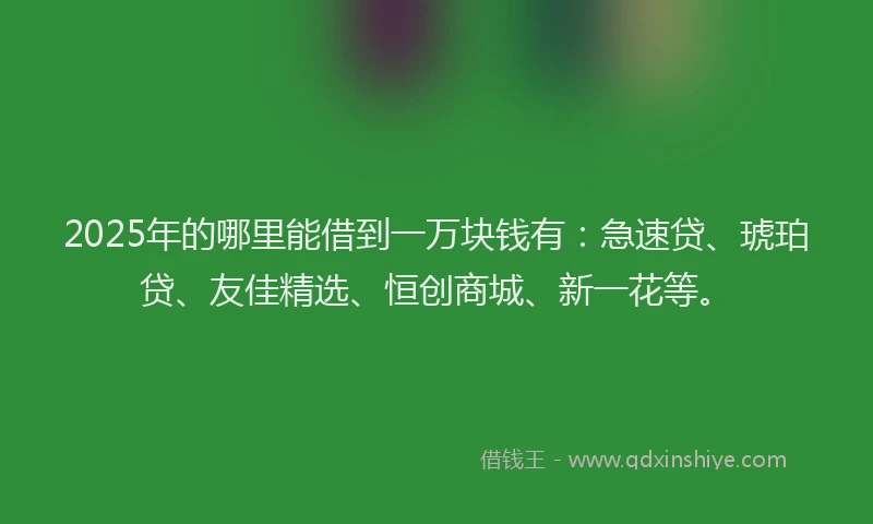 2025年的哪里能借到一万块钱有：急速贷、琥珀贷、友佳精选、恒创商城、新一花等。