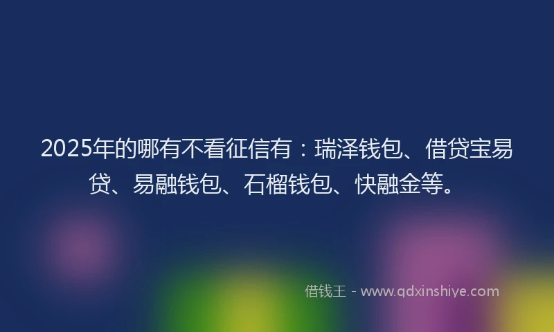2025年的哪有不看征信有：瑞泽钱包、借贷宝易贷、易融钱包、石榴钱包、快融金等。